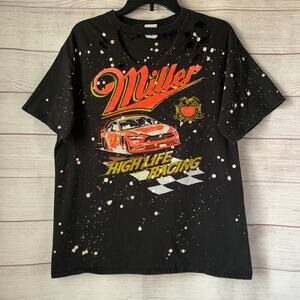 Junk Food Tees Black Miller High Life Racing T-shirt Cutout Keyhole Neck Size M